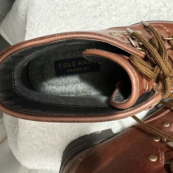 Cole Haan Briana Grand Lace-up Leather Hiker Boots 8.5 Brown Waterproof - Picture 4 of 10